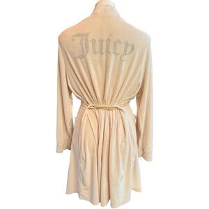 Juicy Couture Rhinestone Cream Velour Robe Tassel Rope Belt L/XL